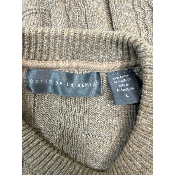 OSCAR De La RENTA Sweater Mens Crew Neck Light Tan Long Sleeve Size Large - Picture 4 of 5